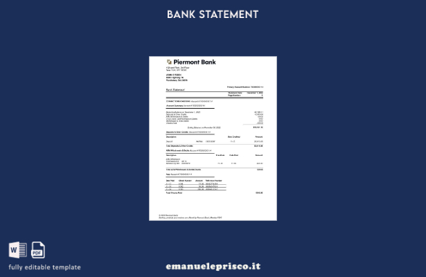 modello word di estratto conto bancario stile verificato USA New York Piermont